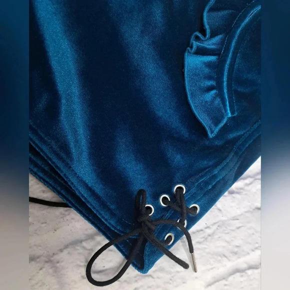 NWT  self-portrait Peacock Blue Double Zip Shorts Velvet Belt Size 2 US / 6 UK - Picture 3 of 11